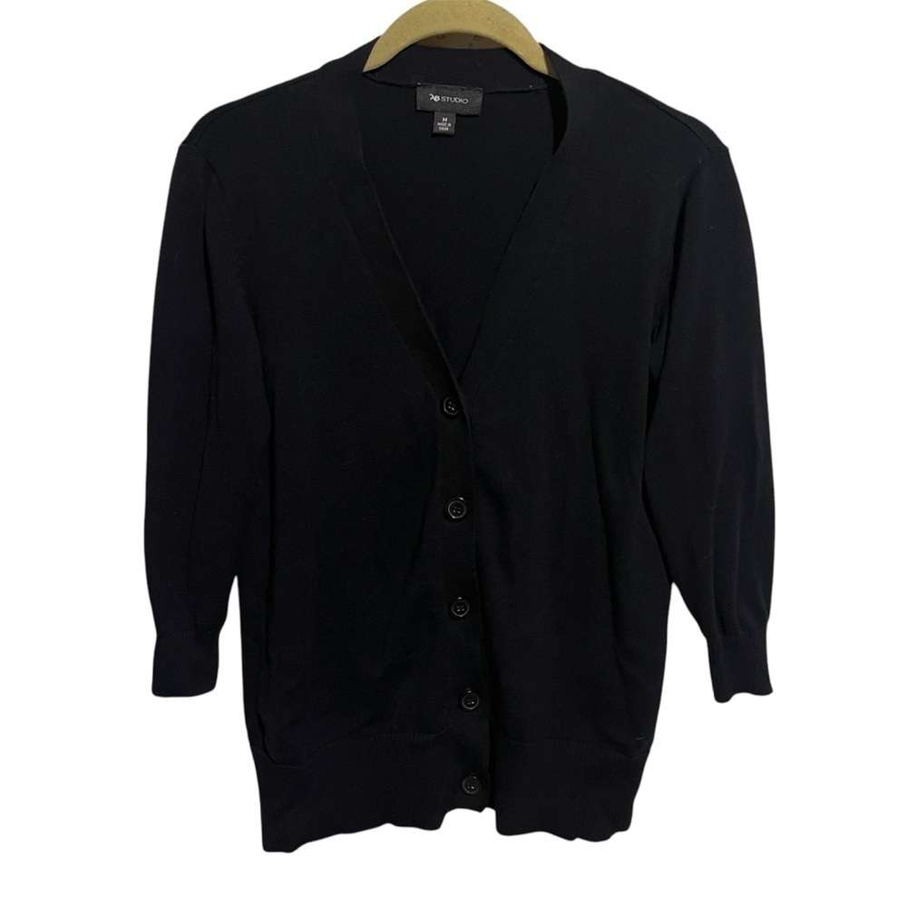 AB Studio Women's Black 3/4 Sleeve Button Front Lightweight Cardigan Size M